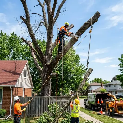 Tree removal work beside a residential property