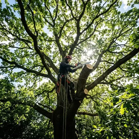 Tree trimming work within a mature canopy